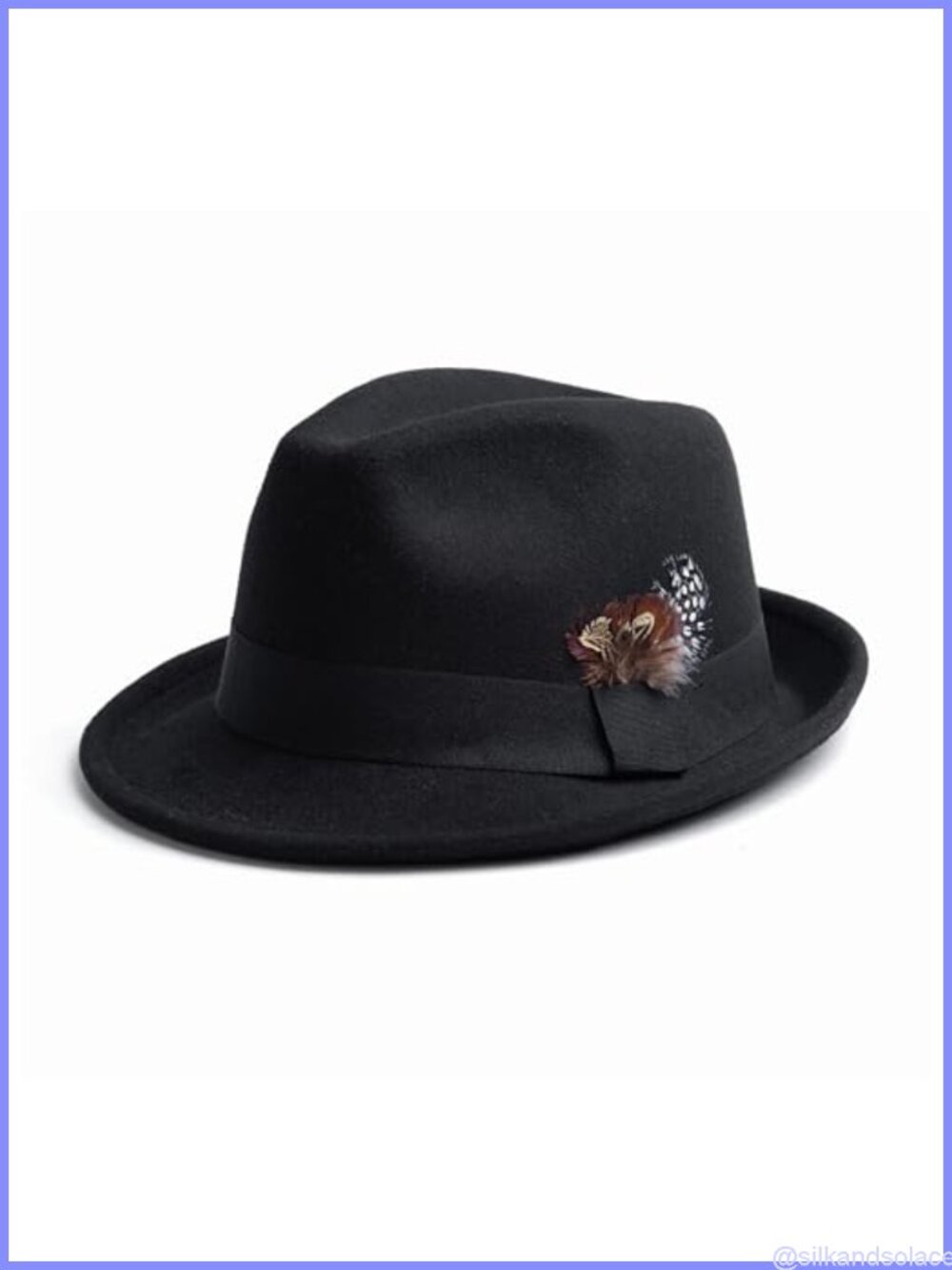 Felt Fedora Hat Short Brim Trilby with Feather Adjustable Strap